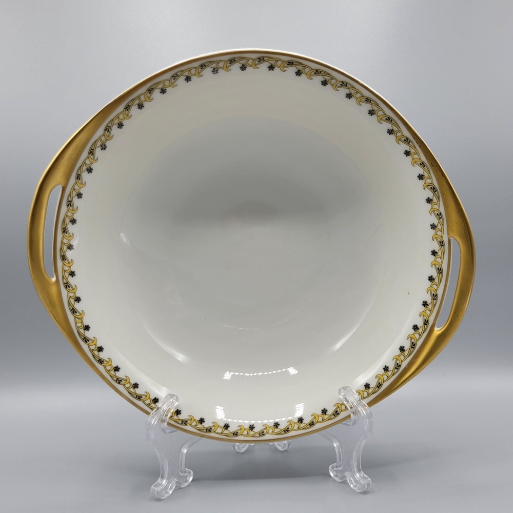 Vtg Haviland Limoges Black Flower Yellow Scroll Serving Bowl Gold Gilt France